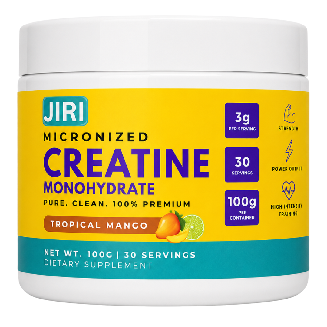 Jiri Nutrition Premium Tropical Mango Flavor Micronized Creatine Monohydrate 100g for Enhanced Post-Workout Recovery